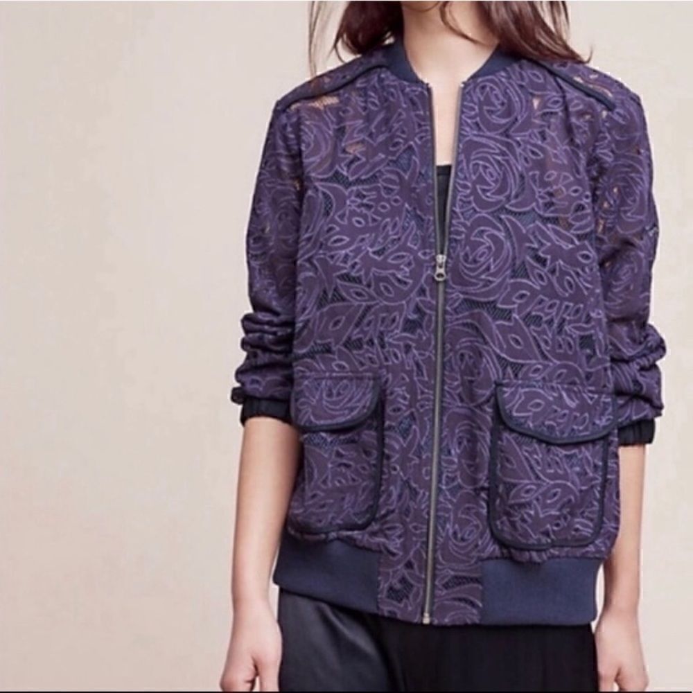 Anthro/Elevenses lace bomber jacket 